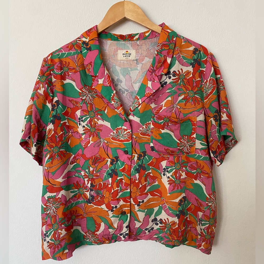 Marine Layer Lucy Resort Shirt in Vintage Floral Print - Size Large